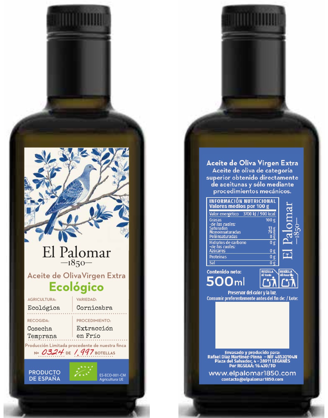 Aceite El Palomar 1850 - Botella 500ml.